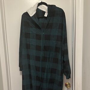 Plaid Hooded Onesie in Black and Green